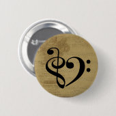 Treble Clef Bass Clef Herzstück Vintage Notenmusik Button (Vorne & Hinten)