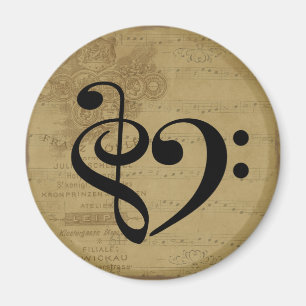 Treble Clef Bass Clef Herzstück Vintage Notenmusik Magnet