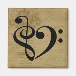 Treble Clef Bass Clef Herzstück Vintage Notenmusik Magnet