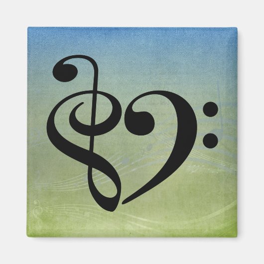 Treble Clef Bass Clef Herzstück Vintage Notenmusik Magnet (Vorne)
