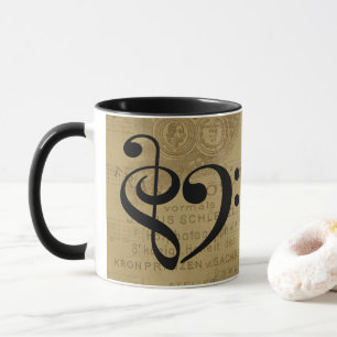 Treble Clef Bass Clef Herzstück Vintage Notenmusik Tasse