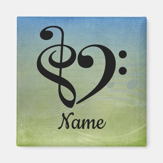 Treble Clef Bass Clef Music Heart individuell ange Magnet (Vorne)