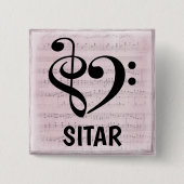 Treble Clef Bass Clef Musical Heart Sitar Button (Vorderseite)