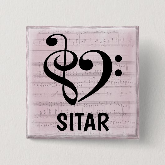 Treble Clef Bass Clef Musical Heart Sitar Button (Vorderseite)
