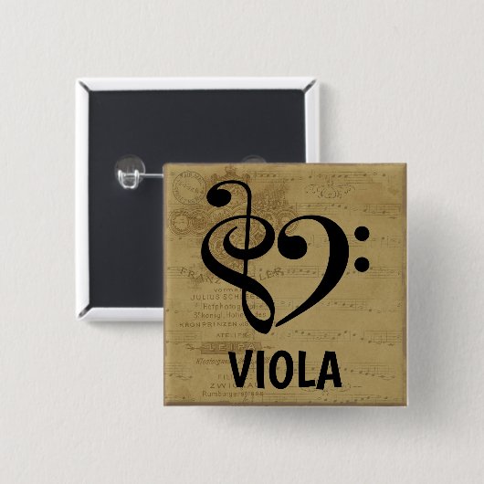 Treble Clef Bass Clef Musical Herz Viola Button (Vorne & Hinten)