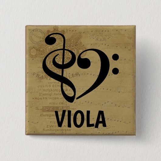 Treble Clef Bass Clef Musical Herz Viola Button (Vorderseite)