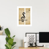 Treble Clef Bird Musiknotens Vintage Notenmusik Poster (Heimbüro)