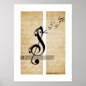 Treble Clef Bird Musiknotens Vintage Notenmusik Poster (Vorne)