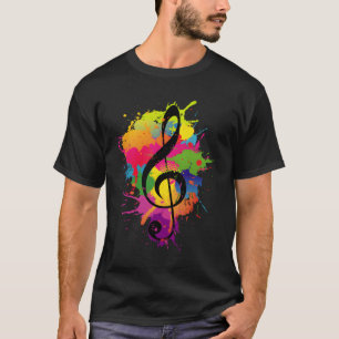 Treble Clef Colorful Paint Spritzers Musiktheorie T-Shirt