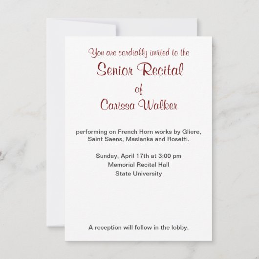 Treble Clef Erwägung Einladung (Rückseite)