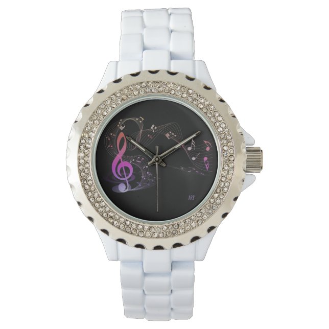 *~* Treble Clef Farbenfrohe Moderne Musiknote Armbanduhr (Vorderseite)