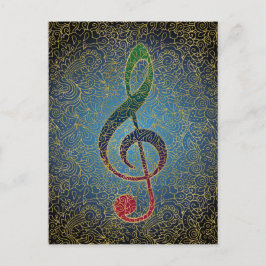 Treble Clef Gold Filigree - Farbenfrohe Musik Postkarte