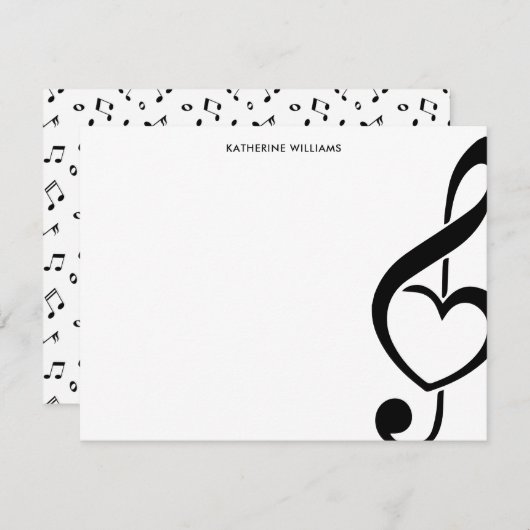 Treble Clef Heart Musiknote Personalisiert Mitteilungskarte (Vorne/Hinten)