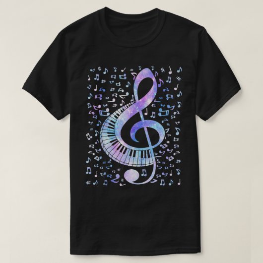 Treble Clef Keyboard-Gefärbte Krawatte Retro-Musik T-Shirt (Design vorne)