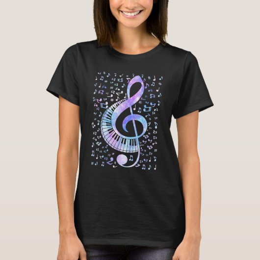Treble Clef Keyboard-Gefärbte Krawatte Retro-Musik T-Shirt (Vorderseite)