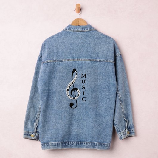 Treble Clef Keyboard Music Design Denim Jacket Jeansjacke (Hangar)
