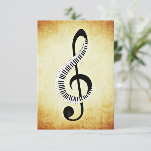 Treble Clef mit Klaviertasten Karte (Stehend Vorderseite)