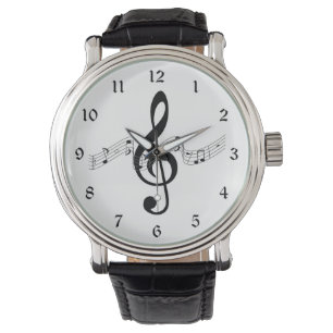 Treble Clef mit Musiknoten in Schwarzweiß Armbanduhr