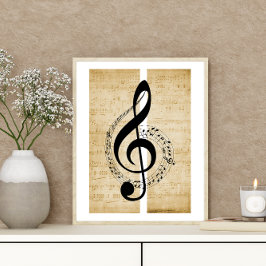 Treble Clef Mitarbeiter Musiknoten Vintage Noten Poster