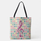 Treble Clef Mosaik Muster Pink und Aquamarin Tasche (Vorderseite)