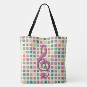 Treble Clef Mosaik Muster Pink und Aquamarin Tasche (Rückseite)