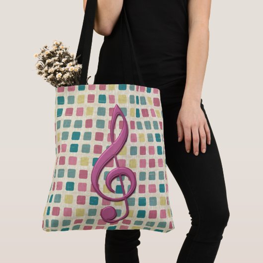 Treble Clef Mosaik Muster Pink und Aquamarin Tasche (Von Nahem)
