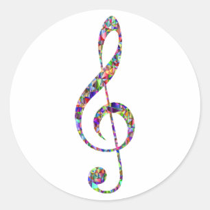 Treble Clef, multicolor, music Runder Aufkleber