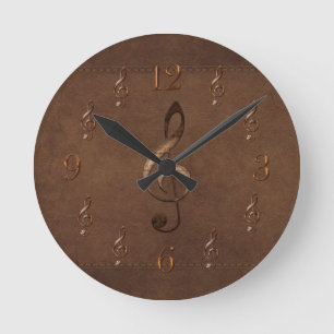 Treble Clef Music-Imitate Leather Wall Clock Runde Wanduhr