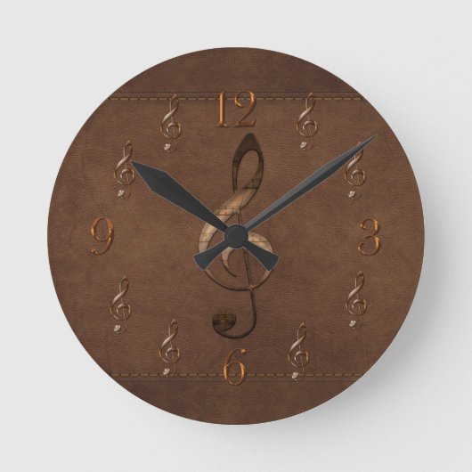 Treble Clef Music-Imitate Leather Wall Clock Runde Wanduhr (Vorderseite)