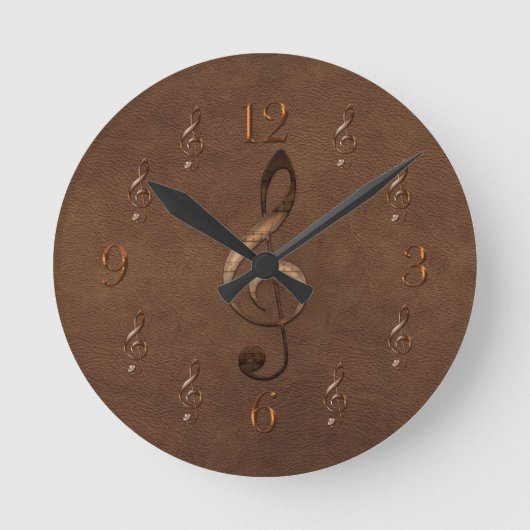 Treble Clef Music-Imitate Leather Wall Clock Runde Wanduhr (Vorderseite)