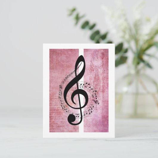 Treble Clef Music on Deep Pink Background Postcard Postkarte (Stehend Vorderseite)