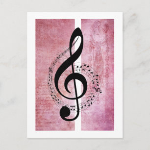 Treble Clef Music on Deep Pink Background Postcard Postkarte