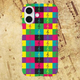 Treble Clef Music Pattern Bright iPhone 16 Hülle