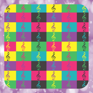 Treble Clef Music Symbol Muster Bright Quadratischer Aufkleber