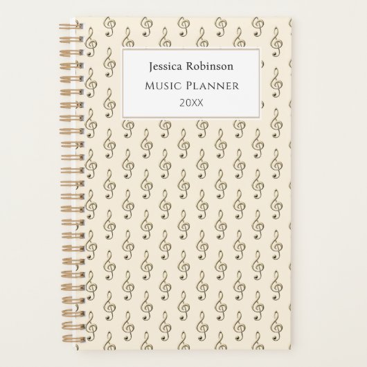 Treble Clef Music Symbol Muster Stilvolle Creme Planer (Vorderseite)
