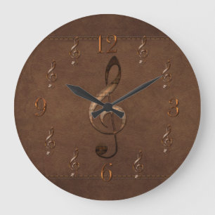 Treble Clef Music-themed Faux Leather Wall Clock Große Wanduhr