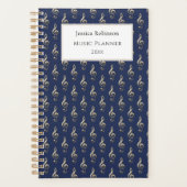 Treble Clef Music Themed Pattern Elegantes Navy Bl Planer (Vorderseite)