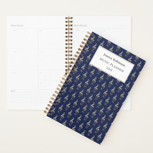 Treble Clef Music Themed Pattern Elegantes Navy Bl Planer (Anzeige)