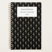 Treble Clef Music Themed Pattern Elegantes Schwarz Planer (Vorderseite)