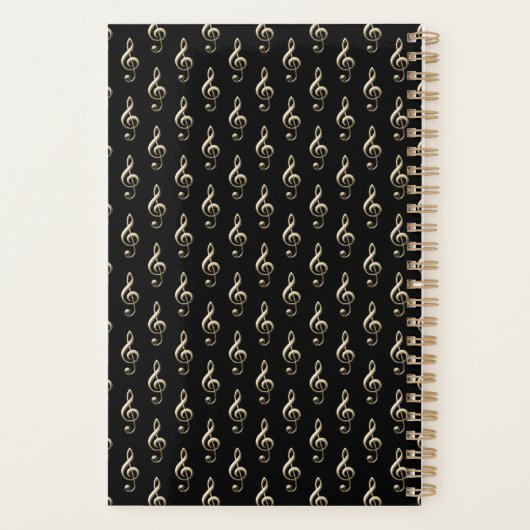 Treble Clef Music Themed Pattern Elegantes Schwarz Planer (Rückseite)