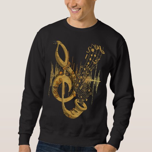 Treble Clef Musician Saxophonist Jazz Musiknotens Sweatshirt (Vorderseite)