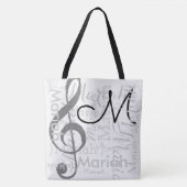 Treble Clef Musiknote Monogram mit Name White Tasche (Vorderseite)