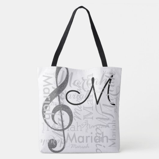 Treble Clef Musiknote Monogram mit Name White Tasche (Rückseite)