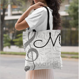 Treble Clef Musiknote Monogram mit Name White Tasche