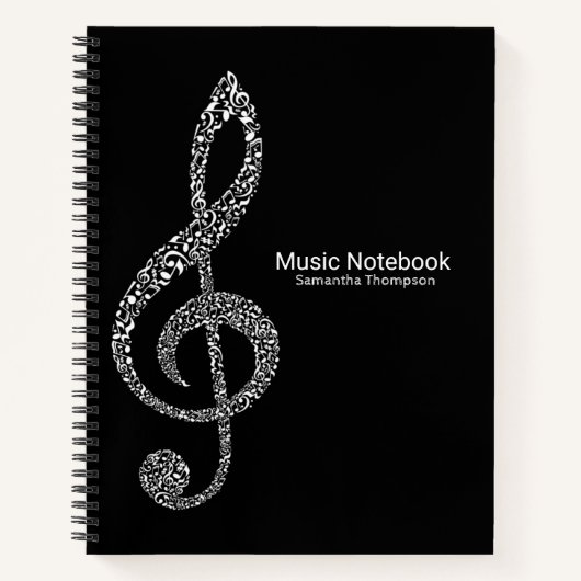 Treble Clef Musiknoten Name Schwarz und Weiß Notizblock (Vorderseite)
