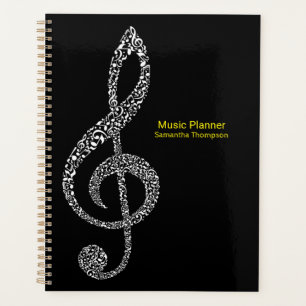 Treble Clef Musiknoten Name Schwarz und Weiß Planer