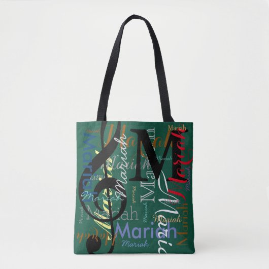Treble Clef Note Music Monogram und Names on Green Tasche (Vorderseite)