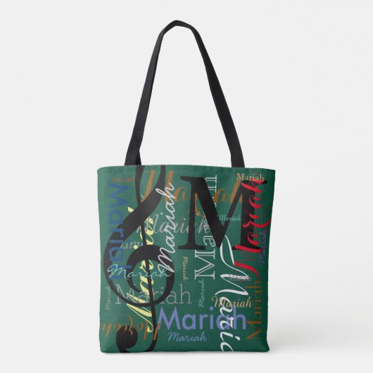 Treble Clef Note Music Monogram und Names on Green Tasche (Rückseite)