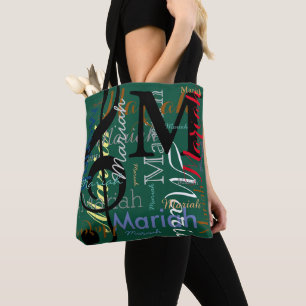 Treble Clef Note Music Monogram und Names on Green Tasche