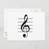 Treble Clef on Staff Music White Black Postkarte (Vorne/Hinten)